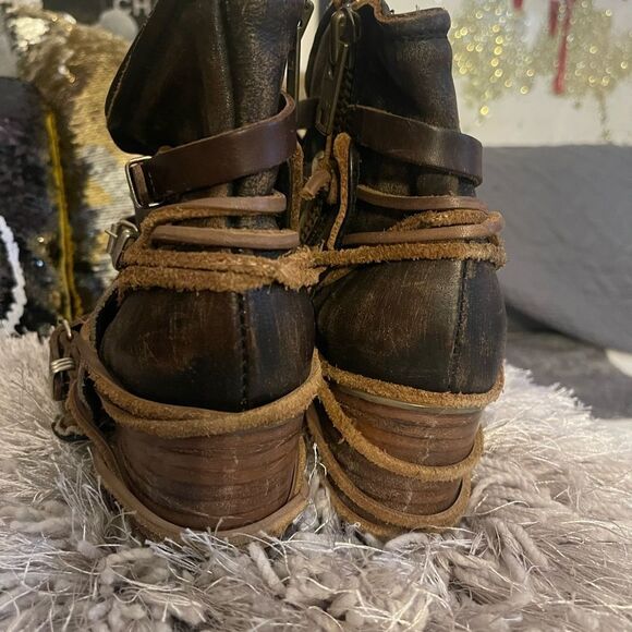 Sz 9 freebird crue grey black multi ankle boot/bootie moto lace - Picture 7 of 9